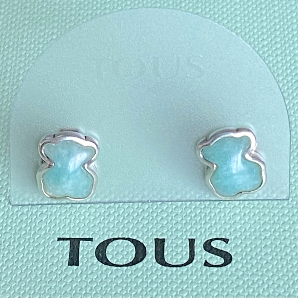 Tous silver/amazonite bear earrings